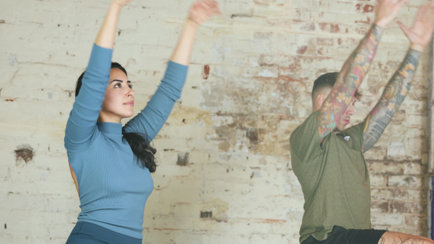 2 people do a fitness workout in our studio